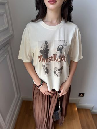 Bej Monstkcbki Baskılı T-Shirt