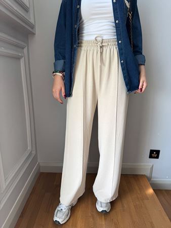 Bej Ön Dikiş Detaylı Modal Pantolon