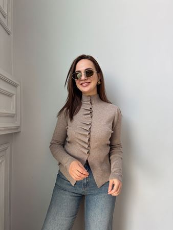 Vizon Kendinden Büzgülü Triko Hırka