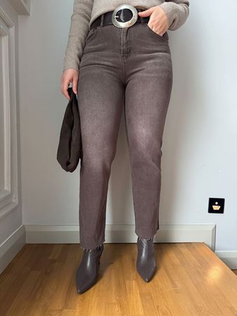 ZR Yıkamalı Kahverengi Kesik Paça Boyfit Jean