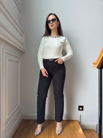 ZR Siyah Kesik Paça Boyfit Jean