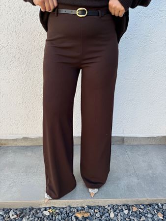 Kahverengi Kendinden Kemerli Rahat Kesim Pantolon