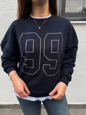 Lacivert Taş Detaylı Gri Biyeli Sweatshirt