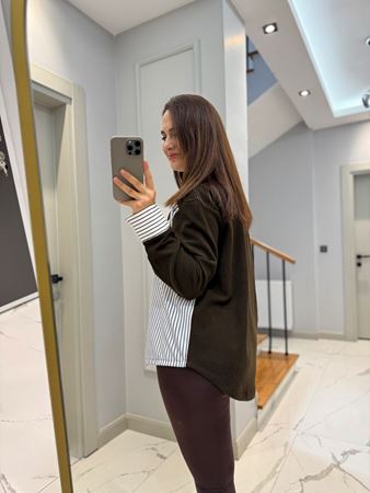 Kahverengi Çizgili Bağlamalı Garnili Gömlek