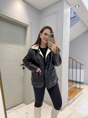 Siyah Çift Yönlü Peluş Mont
