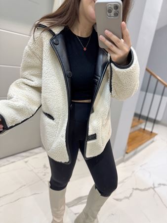 Siyah Çift Yönlü Peluş Mont