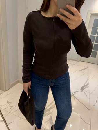 Kahverengi Çift Yön Fermuarlı Uzun Kol Body