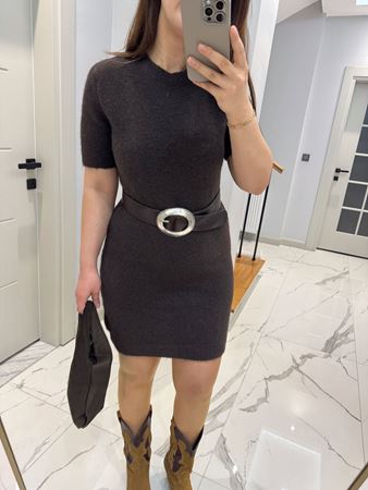 Acı Kahve Bisiklet Yaka Yumoş Doku Elbise