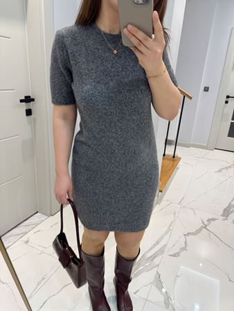 Antrasit Bisiklet Yaka Yumoş Doku Elbise