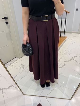 Bordo Kendinden Kemerli Maxi Boy Etek