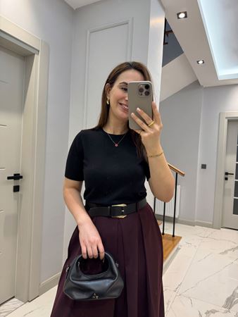 Siyah Bisiklet Yaka Basic Triko