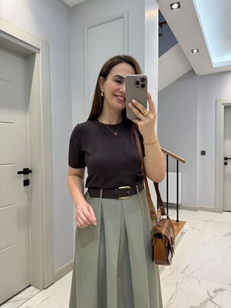 Kahverengi Bisiklet Yaka Basic Triko