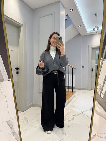 Siyah Kemerli Palazzo Pantolon