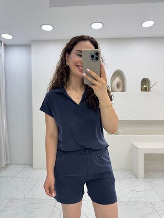 Lacivert Tişört Şort Petekli Modal Takım
