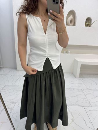 Ekru Çift Yön Fermuarlı Body