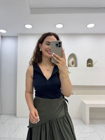 Lacivert Çift Yön Fermuarlı Body