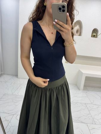Lacivert Çift Yön Fermuarlı Body
