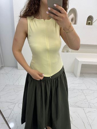 Sarı Çift Yön Fermuarlı Body