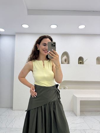 Sarı Çift Yön Fermuarlı Body