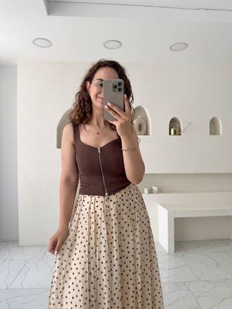 Kahverengi Fermuarlı Crop Atlet