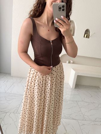 Kahverengi Fermuarlı Crop Atlet