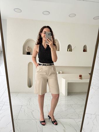 Taş Rengi Tek Pile Şehir Boy Kumaş Şort