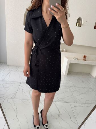 Siyah Silver TaşlıKruvaze Elbise