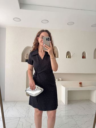 Siyah Silver TaşlıKruvaze Elbise