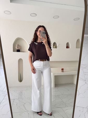 Beyaz Kemerli Wide Leg Jean