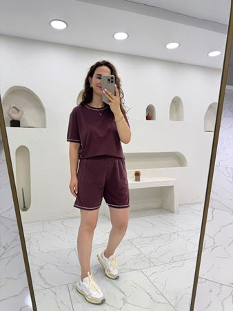 Bordo Marka Model Biyeli Şort T-Shirt Modal Takım