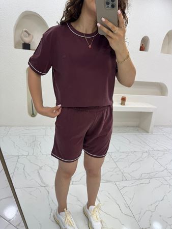 Bordo Marka Model Biyeli Şort T-Shirt Modal Takım