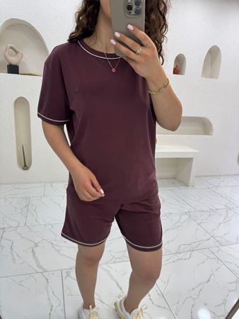 Bordo Marka Model Biyeli Şort T-Shirt Modal Takım