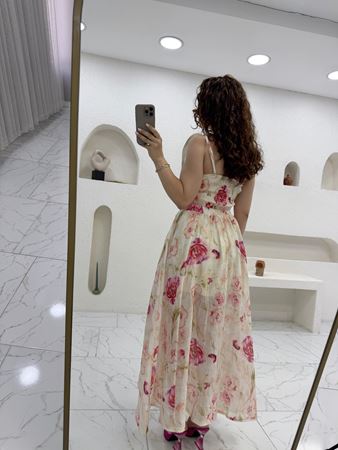 Renkli Desenli İp Askılı Büstiyer Etek Takım