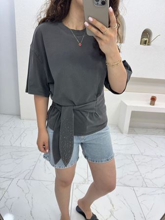 Antrasit Orijinal Marka Bağlamalı T-Shirt