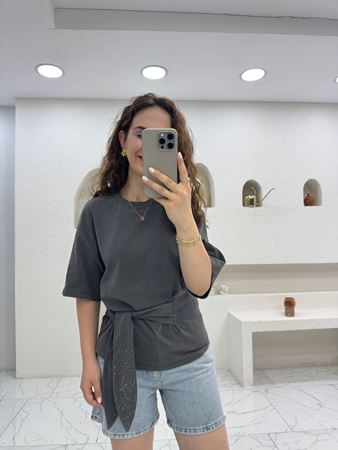 Antrasit Orijinal Marka Bağlamalı T-Shirt