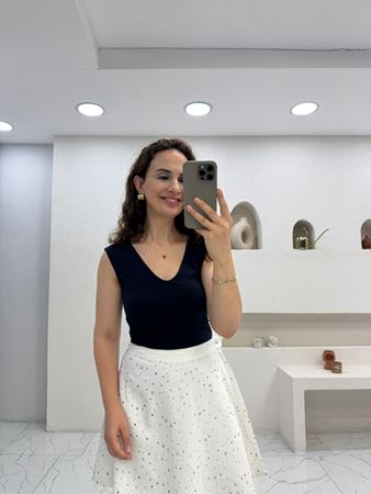 Lacivert V Yaka Yanları Büzgülü Bluz