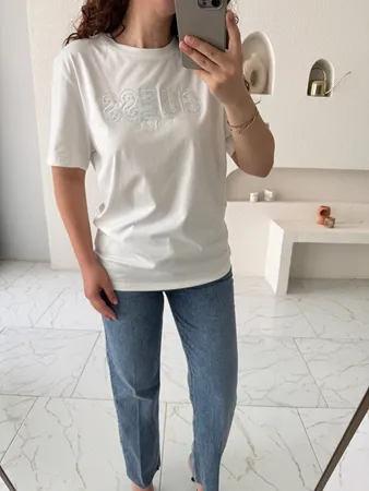 Beyaz Orijinal Marka Taş Baskılı T-Shirt