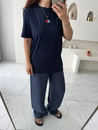 Lacivert Orijinal Marka Önü Baskılı T-Shirt