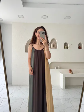 Renkli İp Askılı Şifon Elbise