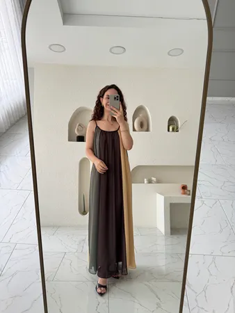 Renkli İp Askılı Şifon Elbise