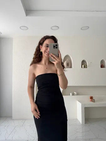 Siyah Straplez Midi Elbise
