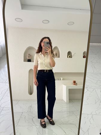 Lacivert Kemerli Rins Yıkama Baggy Jean