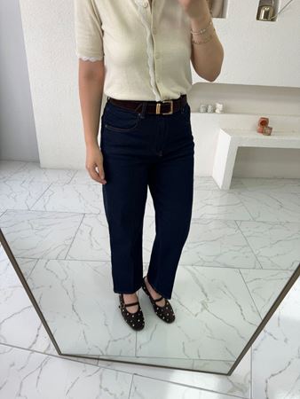 Lacivert Kemerli Rins Yıkama Baggy Jean