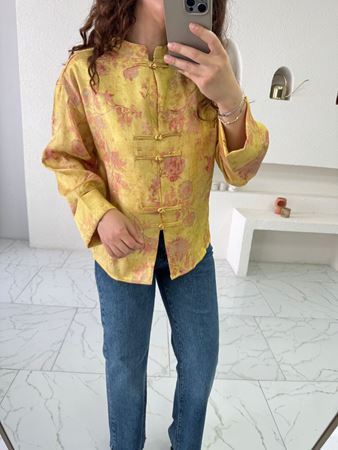 Sarı Çiçek Desenli Kimono Gömlek