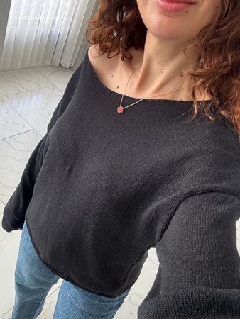 Siyah Kayık Yaka Merserize Triko