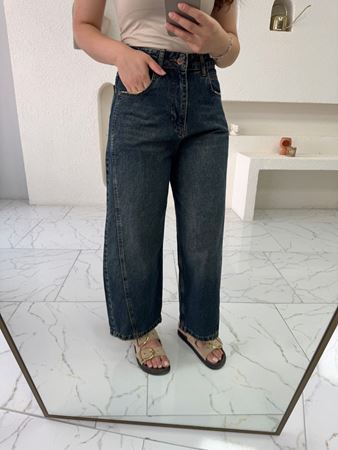 Eskitme Yanı Çift Dikişli Mom Jean