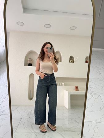Eskitme Yanı Çift Dikişli Mom Jean