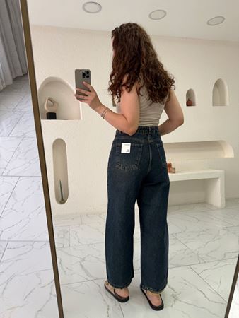 Eskitme Yanı Çift Dikişli Mom Jean
