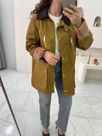 Premium Yağ Yeşili Yağlı Model Kadife Yaka Mont
