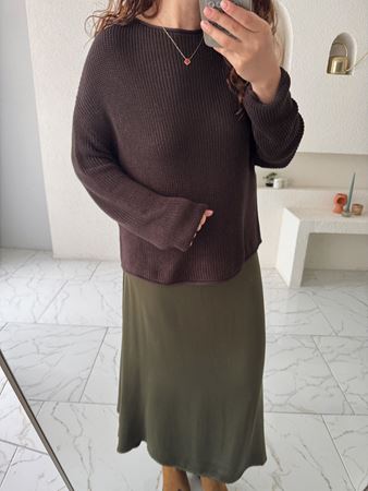 Kahverengi Kayık Yaka Basic Triko